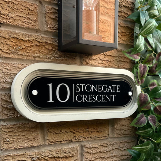 Signature Stadium | Personalised Designer House Sign with Acrylic Front & Portland Stone Coffered Back