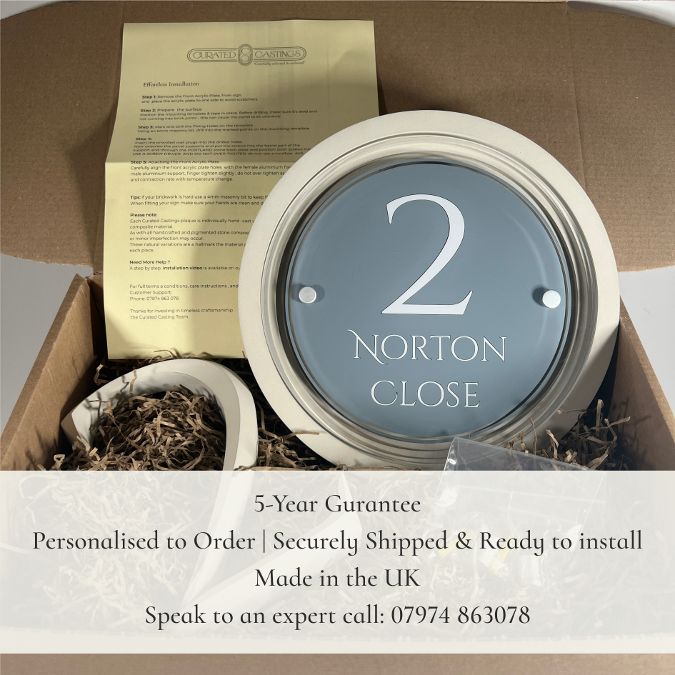 Signature Circulus | Personalised Designer House Sign with Acrylic Front & Portland Stone Coffered Back