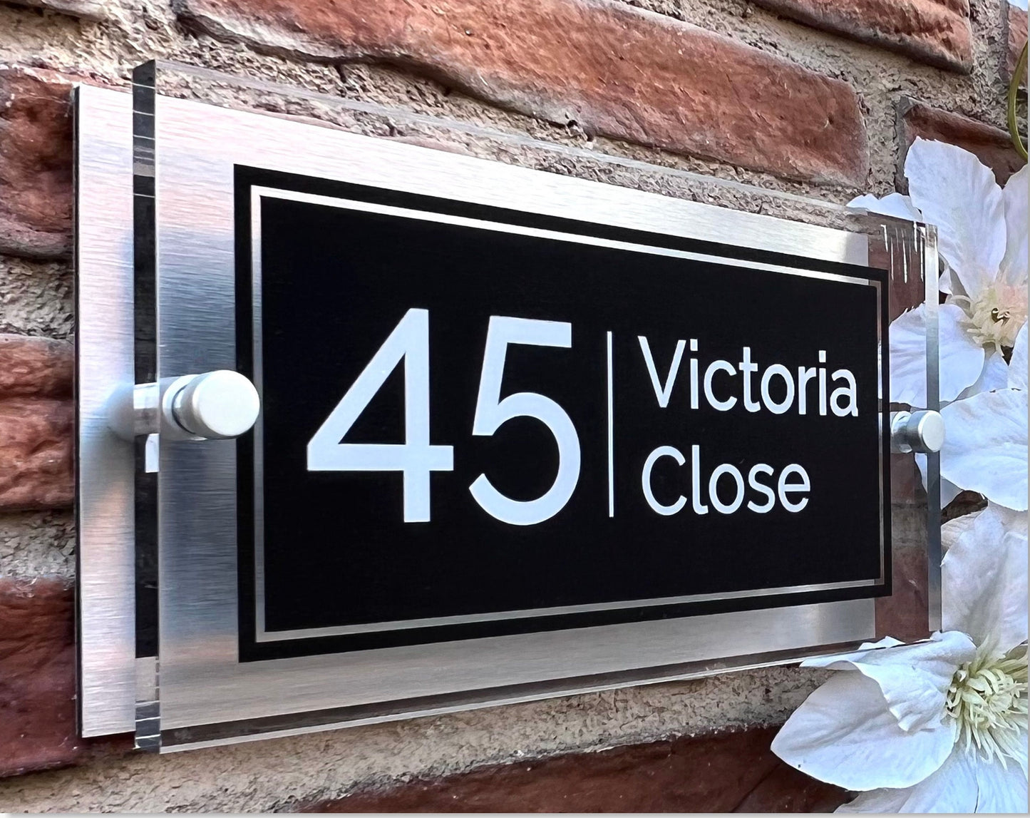 Rectangle Personalised House Number Sign Black with Perspex front