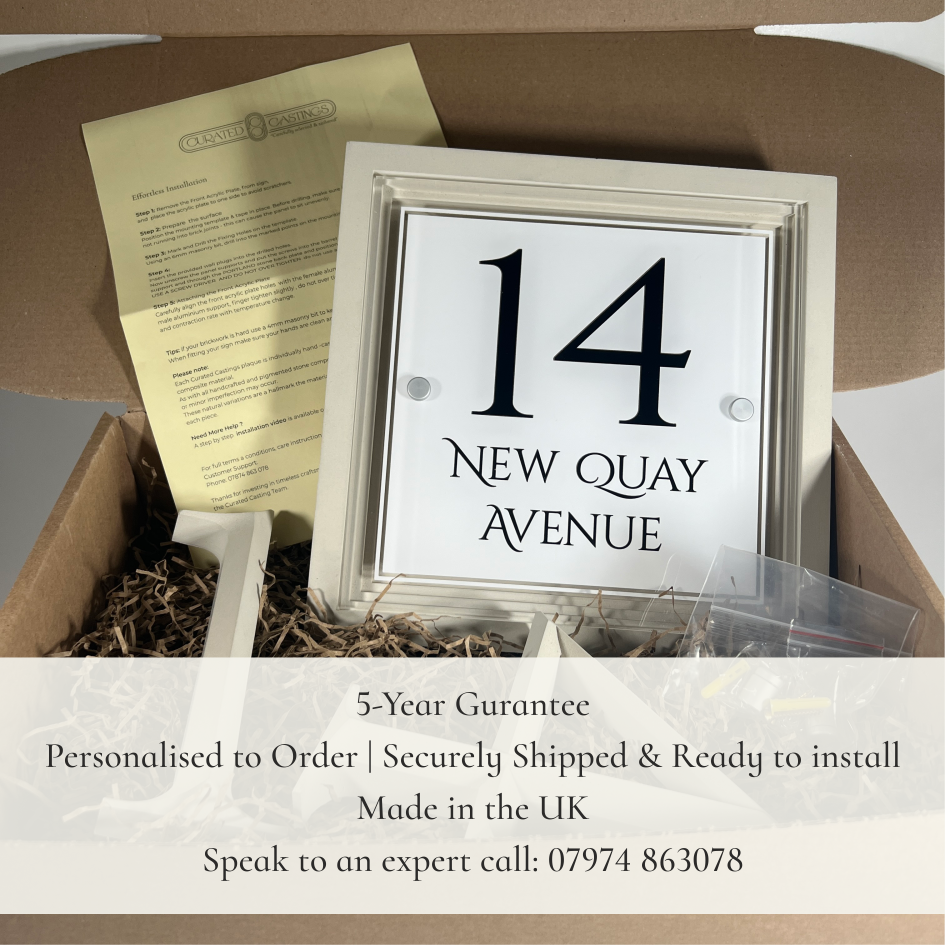 Signature Blocus | Personalised Designer House Sign with Acrylic Front & Portland Stone Coffered Back