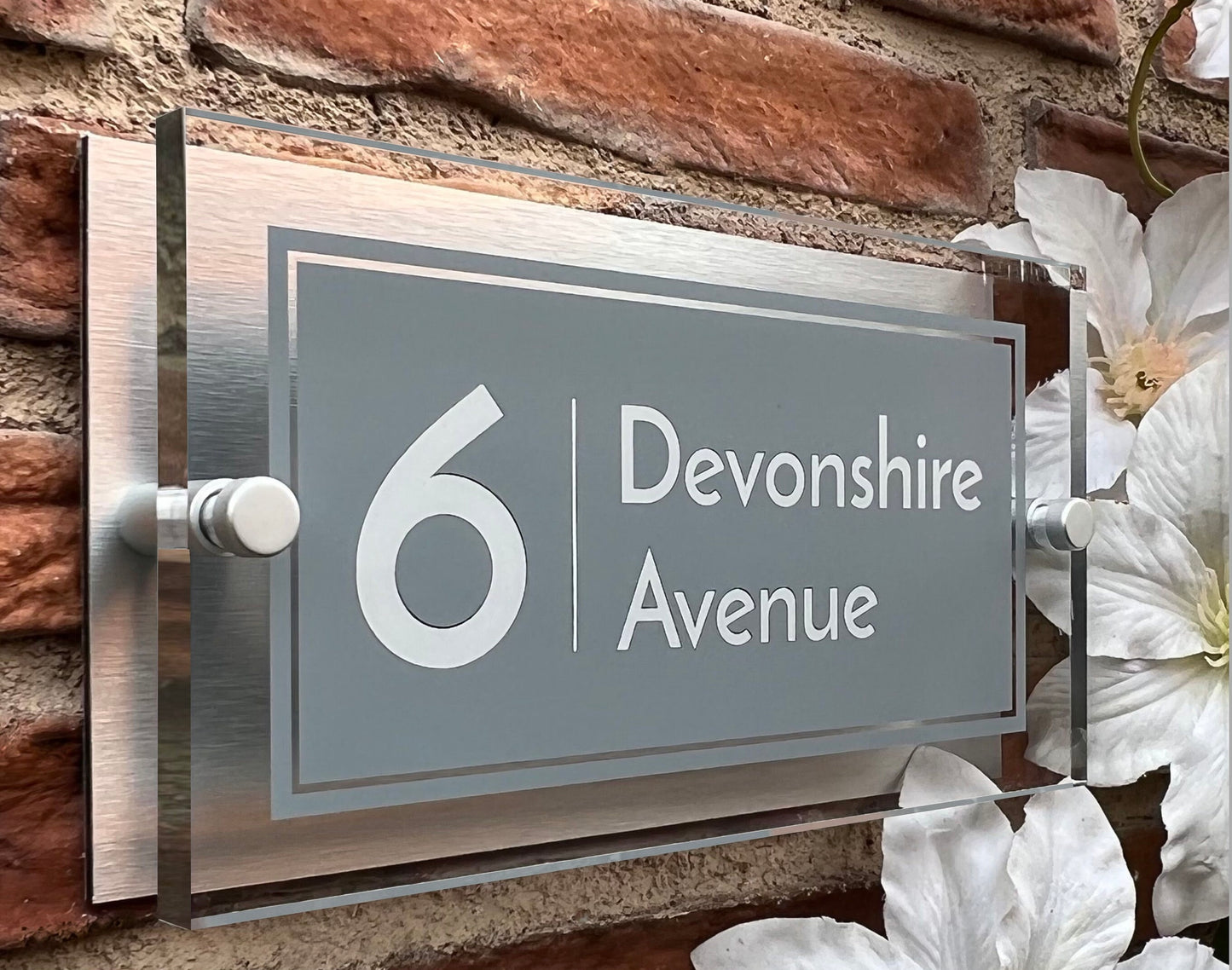 Rectangle Personalised House Number Sign Mid-Grey with Perspex front
