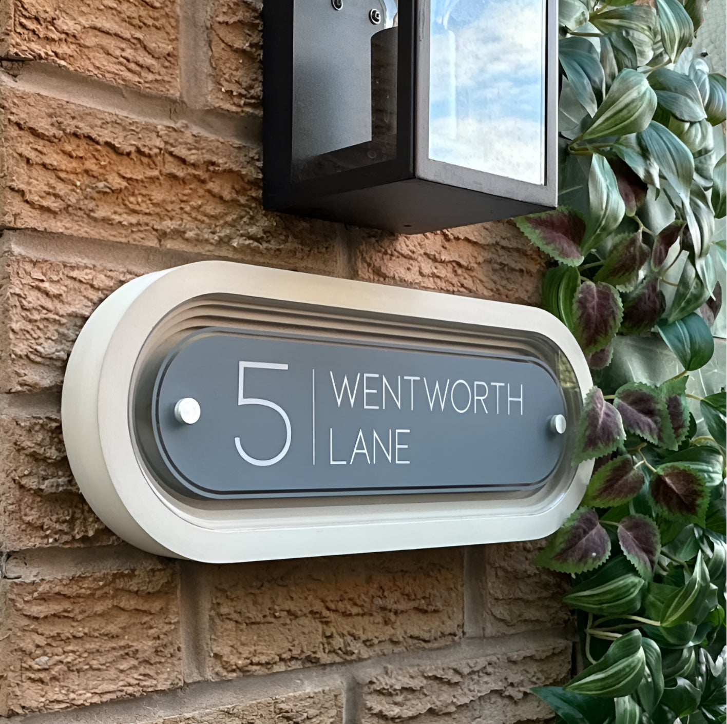 Signature Stadium | Personalised Designer House Sign with Acrylic Front & Portland Stone Coffered Back