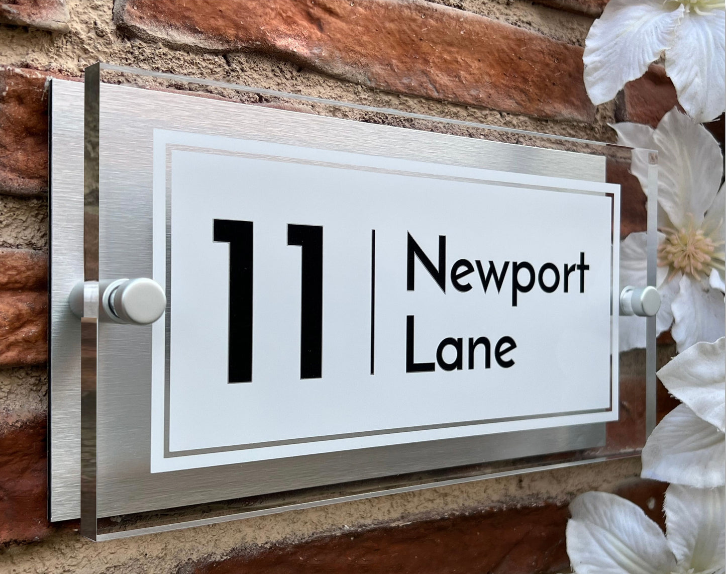 Rectangle Personalised House Number Sign White with Perspex front