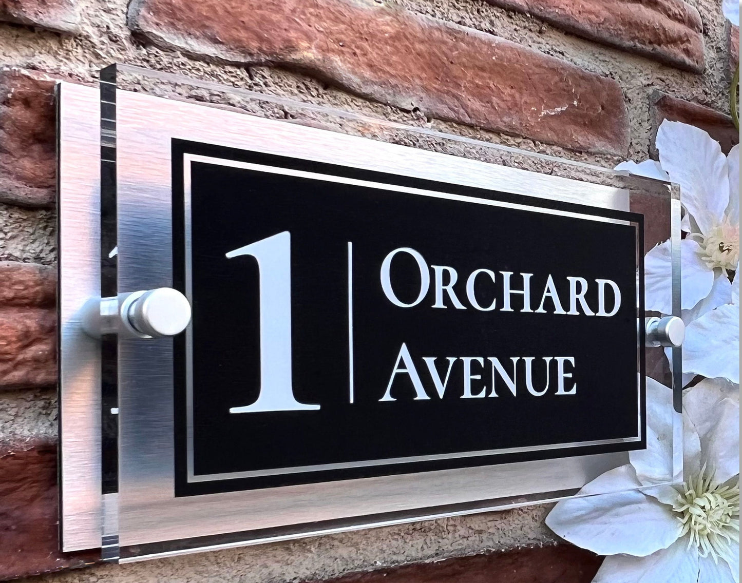 Rectangle Personalised House Number Sign Black with Perspex front