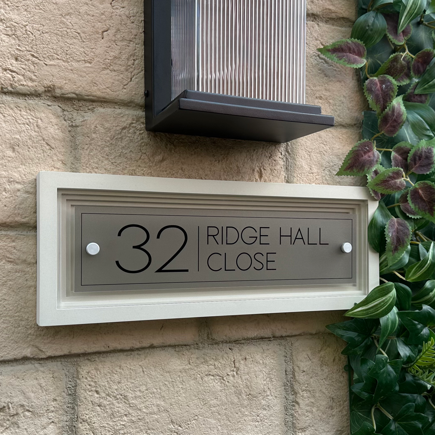Signature Rectangle | Personalised House Sign with Coffered Portland Stone Frame W400mm x H150mm
