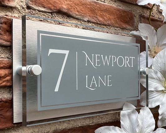 Rectangle Personalised House Number Sign Mid-Grey with Perspex front