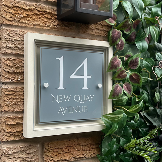 Signature Blocus | Personalised Designer House Sign with Acrylic Front & Portland Stone Coffered Back
