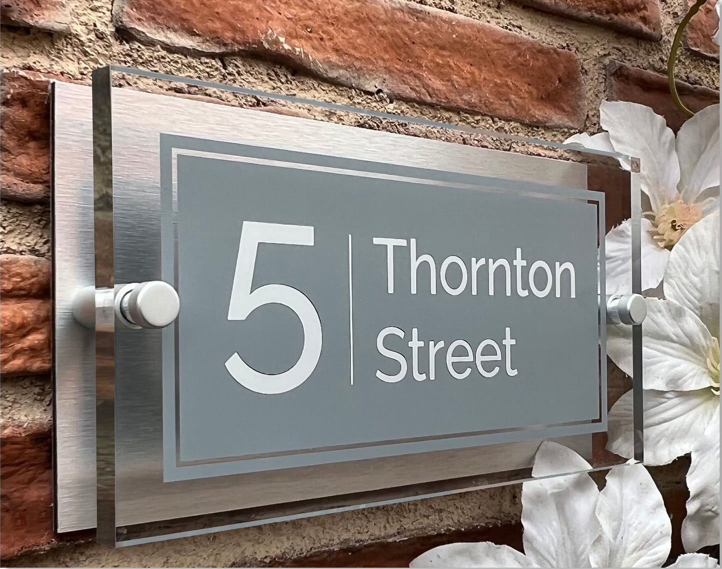 Rectangle Personalised House Number Sign Mid-Grey with Perspex front