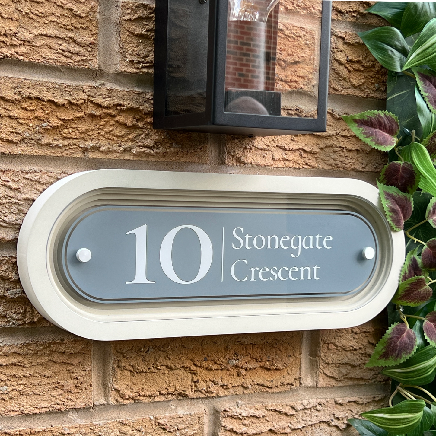 Signature Ovum | Personalised Designer House Sign with Acrylic Front & Cast Stone Coffered Back
