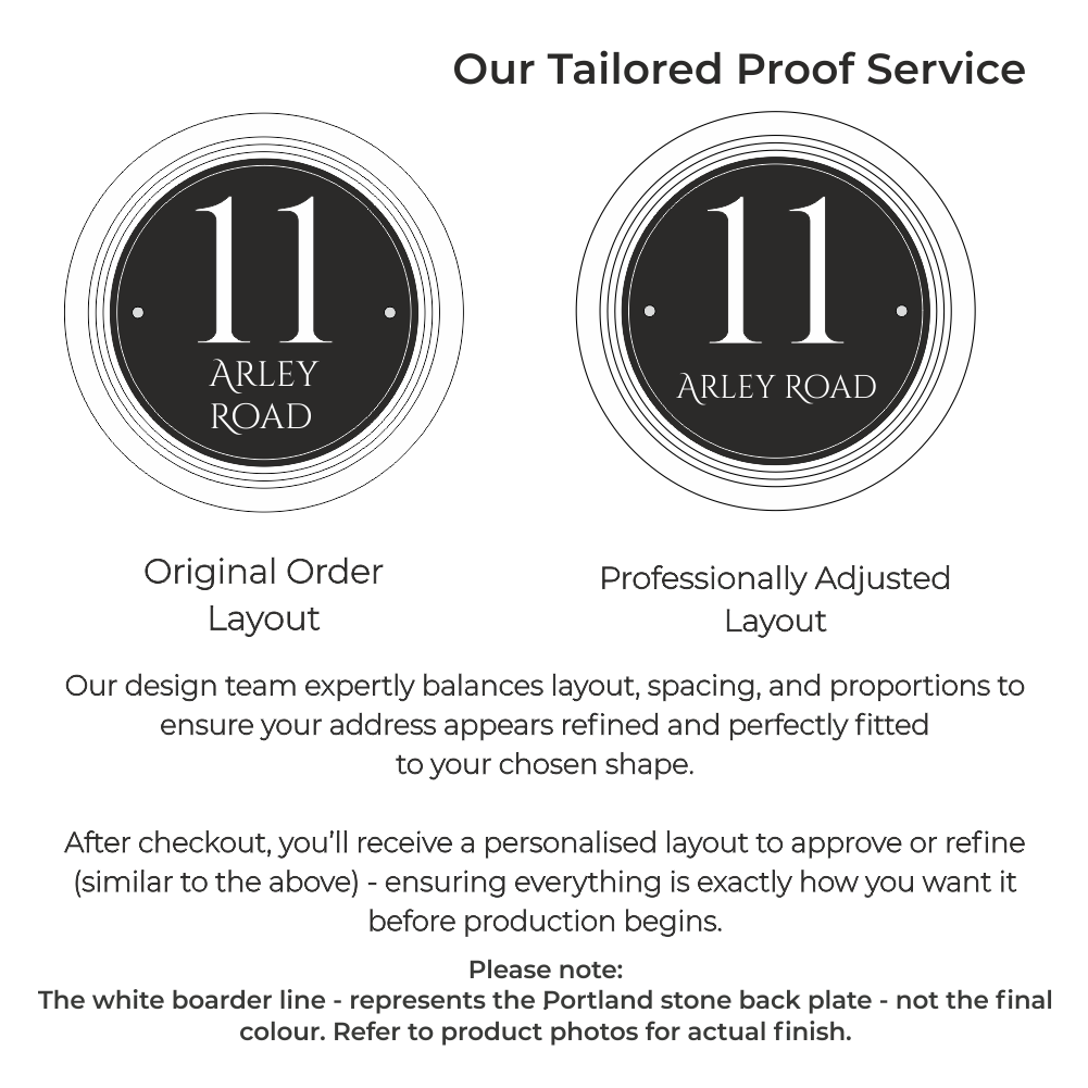 Signature Circulus | Personalised Designer House Sign with Acrylic Front & Portland Stone Coffered Back