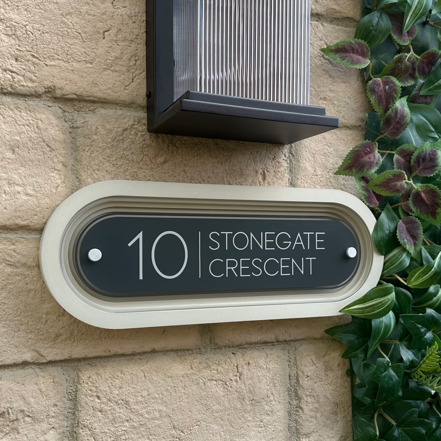 Signature Stadium | Personalised House Sign with Coffered Portland Stone Frame W400mm x H150mm