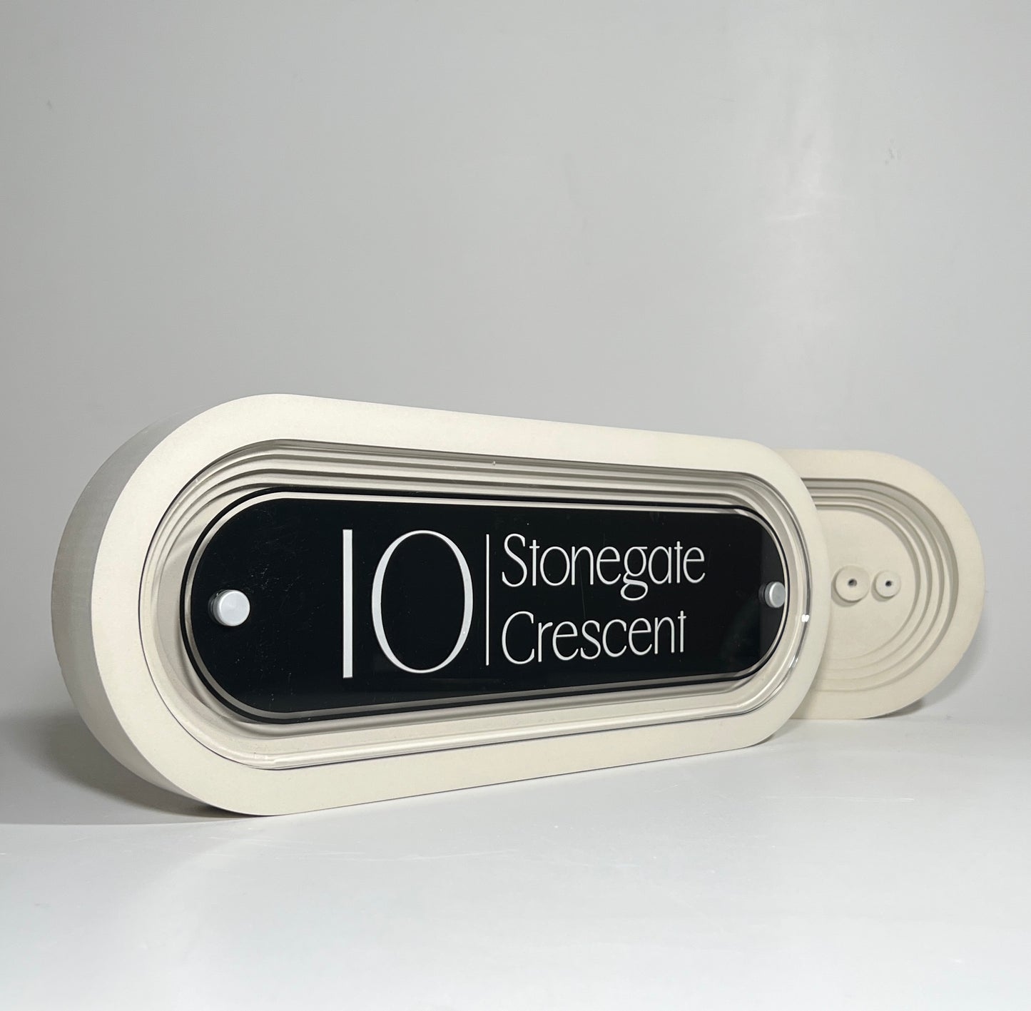 Signature Stadium | Personalised Designer House Sign with Acrylic Front & Portland Stone Coffered Back