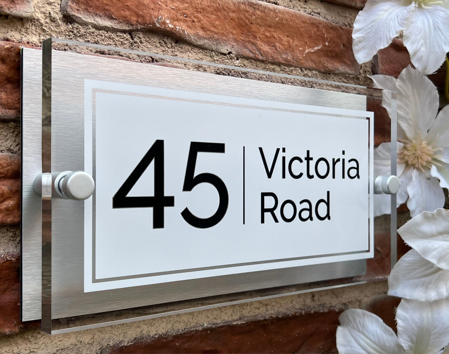 Rectangle Personalised House Number Sign White with Perspex front