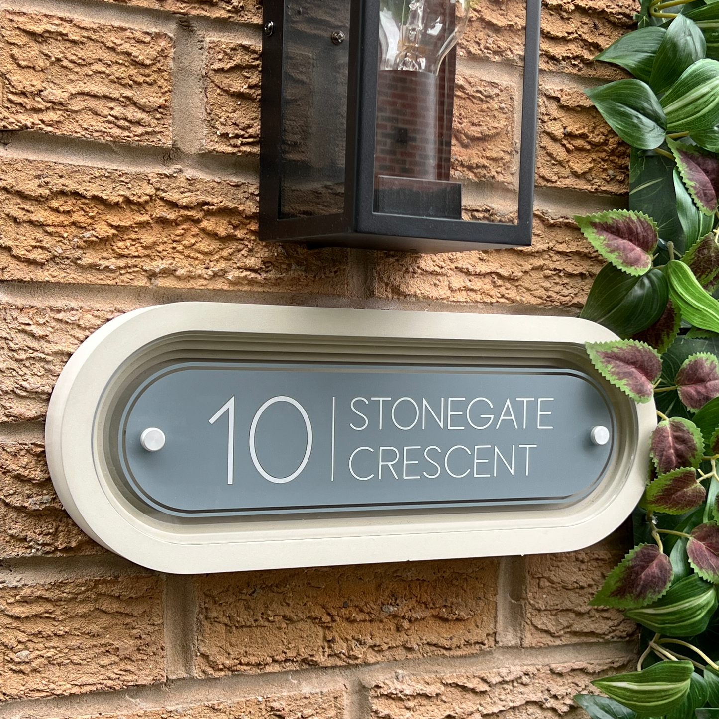 Signature Ovum | Personalised Designer House Sign with Acrylic Front & Cast Stone Coffered Back