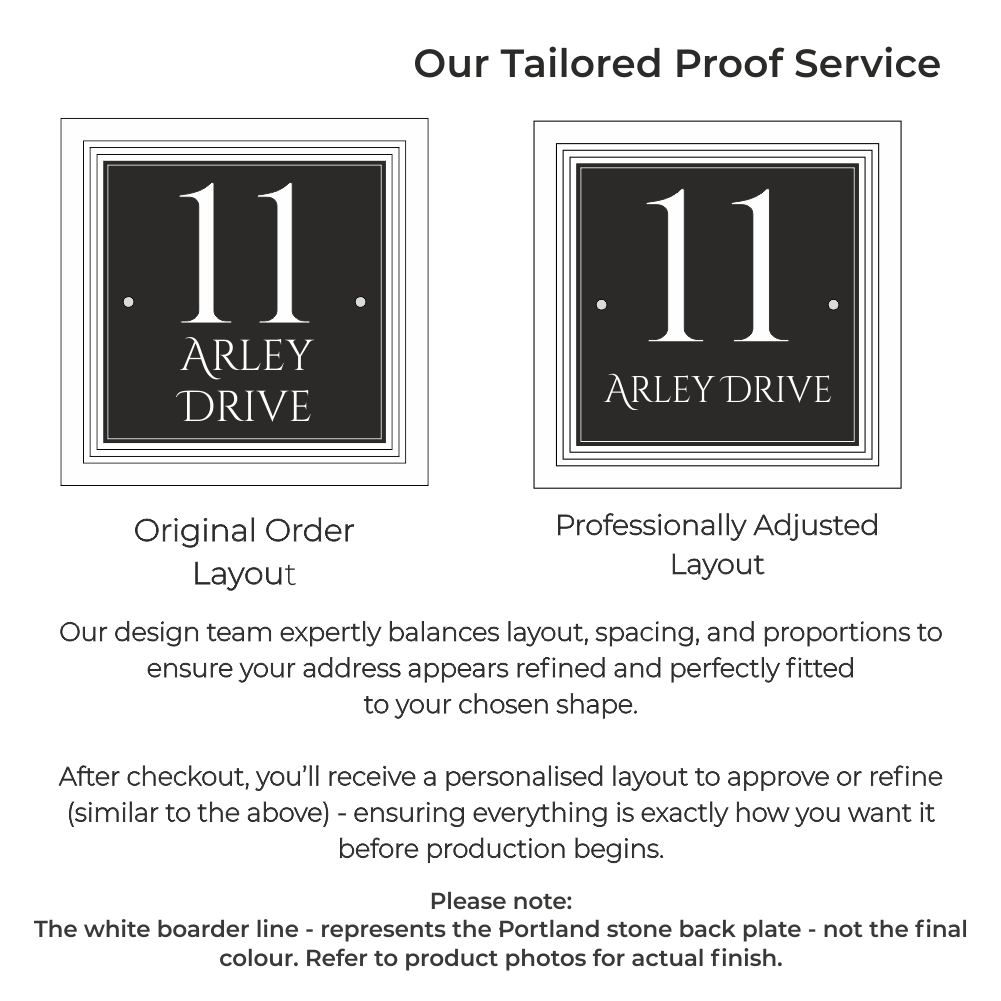 Signature Blocus | Personalised Designer House Sign with Acrylic Front & Portland Stone Coffered Back