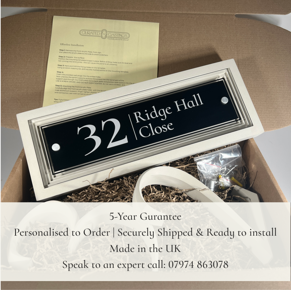 Signature Rectangulum | Personalised Designer House Sign with Acrylic Front & Cast Stone Coffered Back
