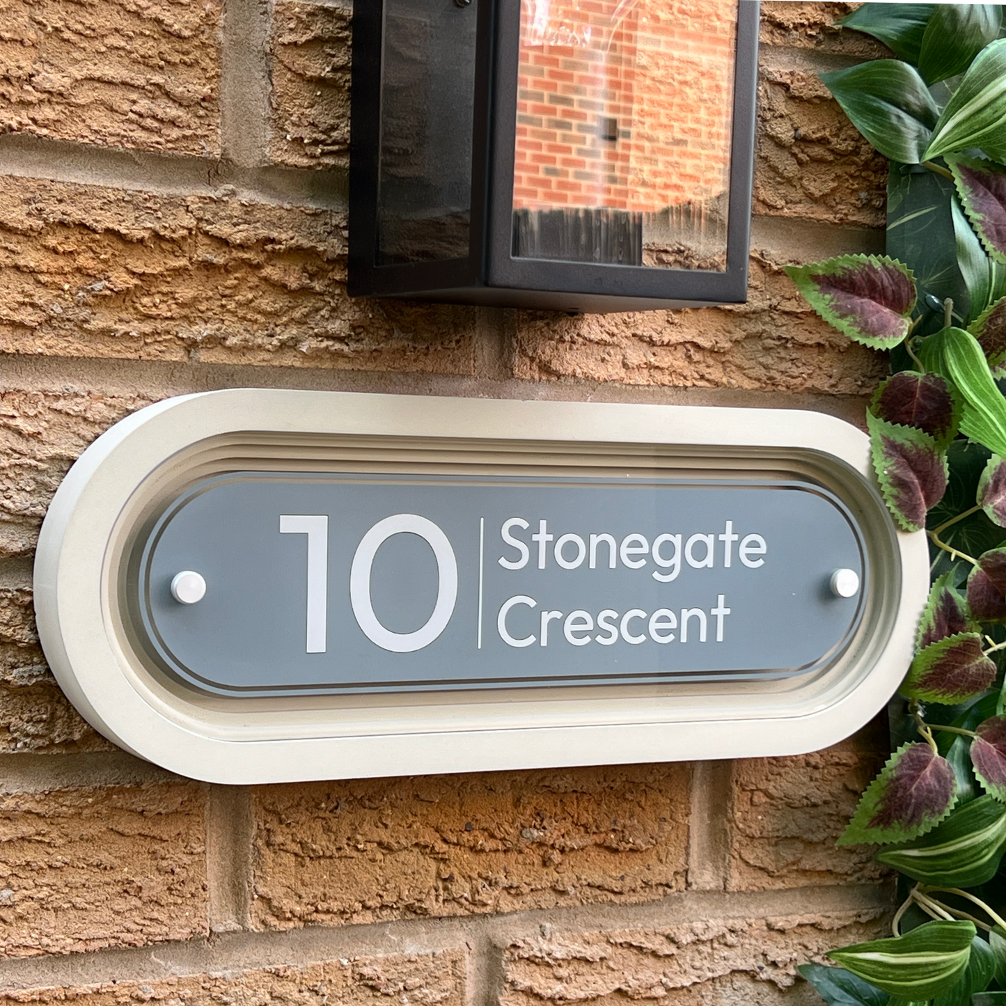 Signature Ovum | Personalised Designer House Sign with Acrylic Front & Cast Stone Coffered Back