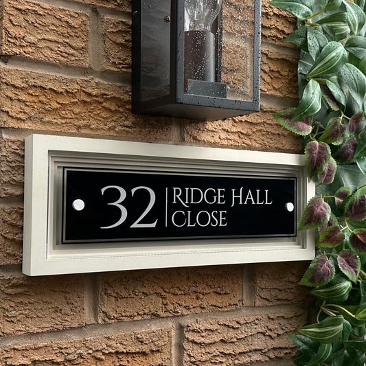 Signature Rectangulum | Personalised Designer House Sign with Acrylic Front & Portland Stone Coffered Back