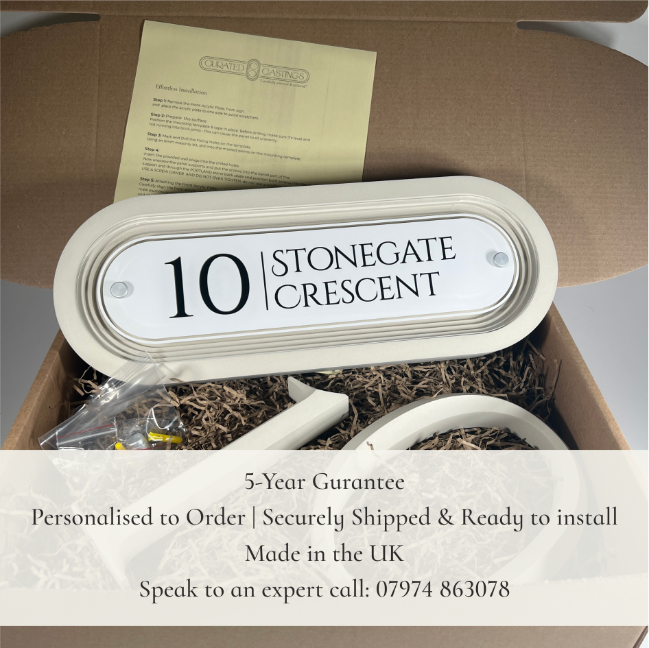 Signature Stadium | Personalised Designer House Sign with Acrylic Front & Portland Stone Coffered Back