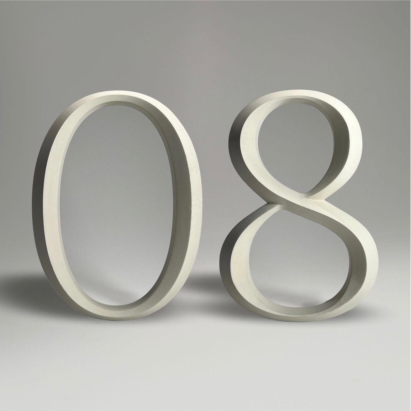 Floating prismatic house number ‘08’, crafted in an elegant design, perfect for modern homes and house signs.
