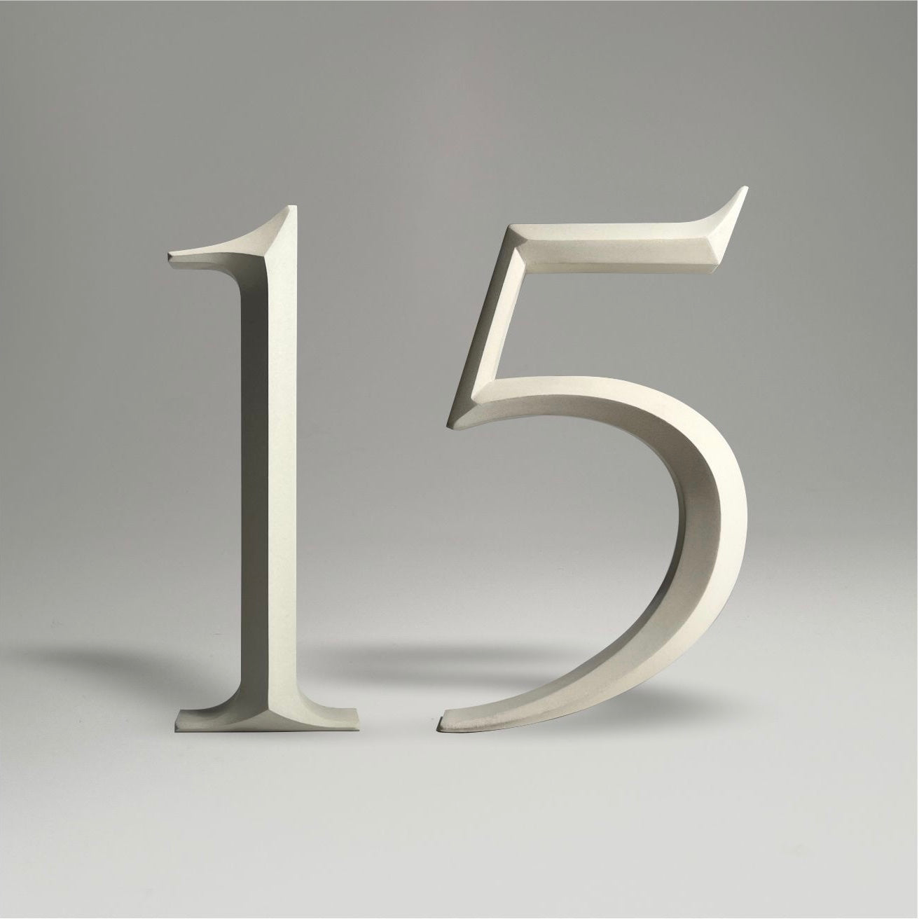 Luxury house number ‘15’, with a floating prismatic design for modern and classical homes alike.