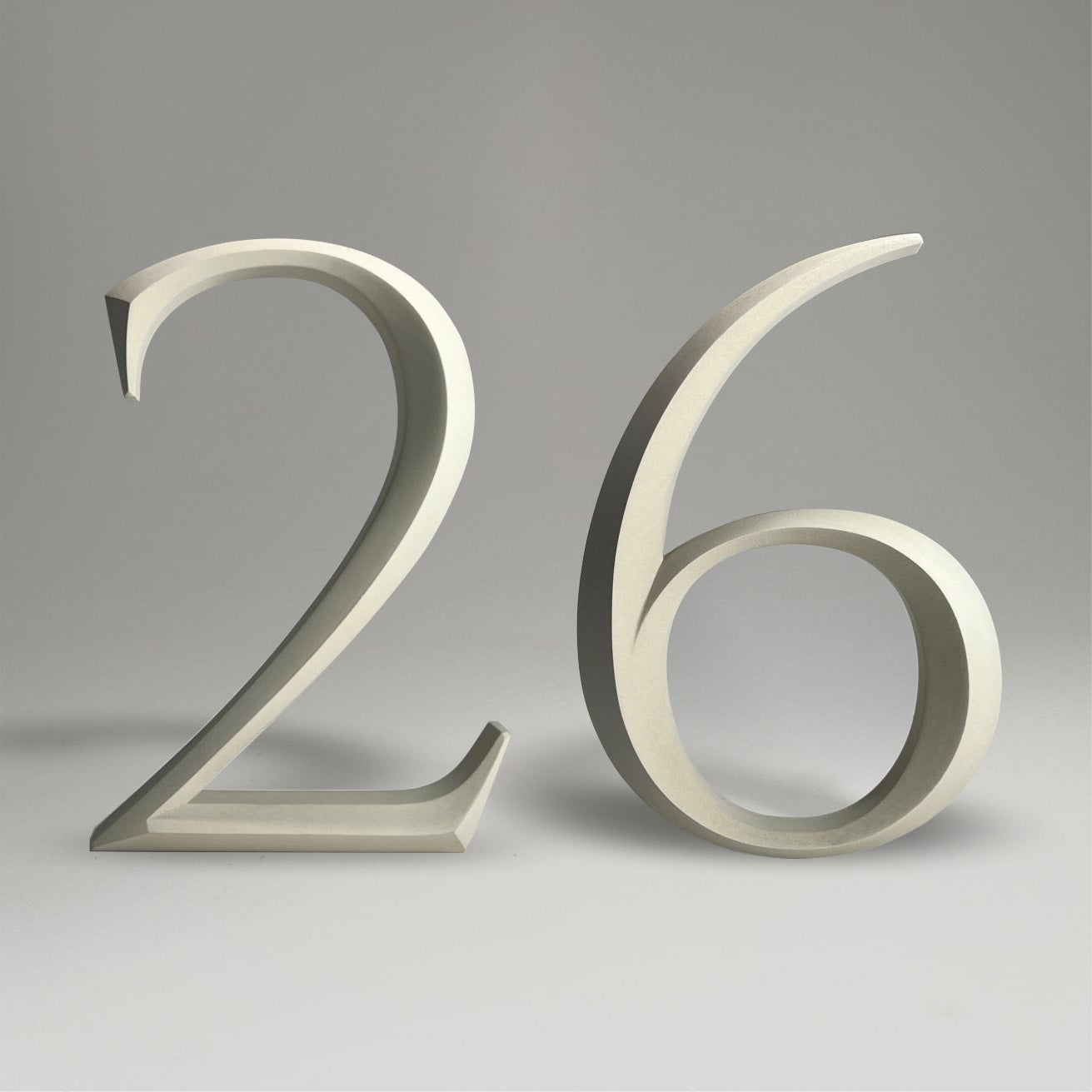 Floating prismatic house number ‘26’ with a sleek design, crafted for elegant homes and modern house signs.