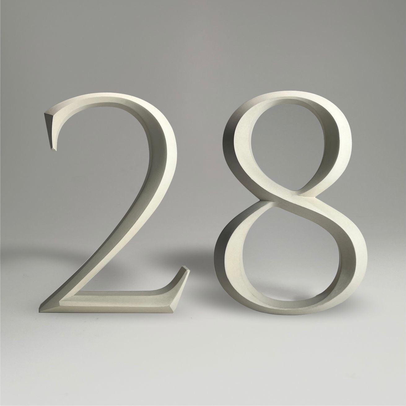 Floating prismatic house number ‘28’, crafted in an elegant design, perfect for modern homes and house signs.
