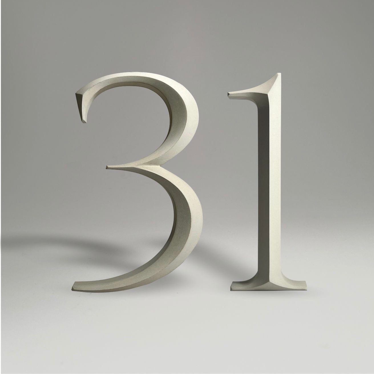 Floating prismatic house number ‘31’ with a sleek design, crafted for elegant homes and modern house signs.