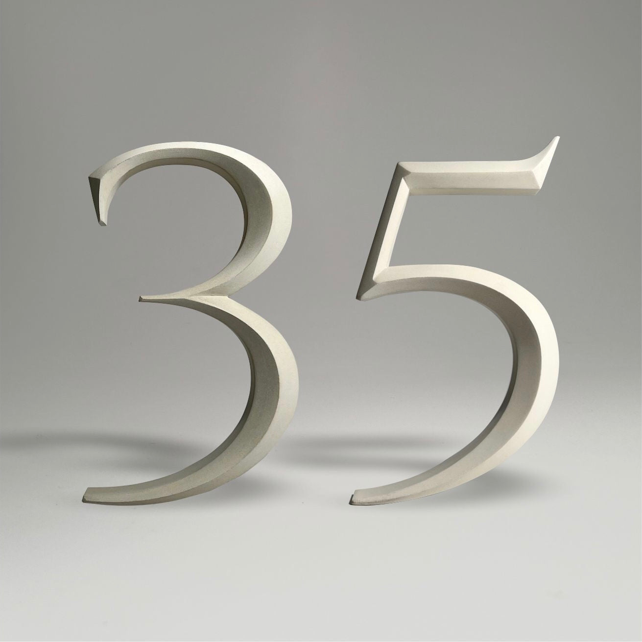 Luxury house number ‘35’, with a floating prismatic design for modern and classical homes alike.