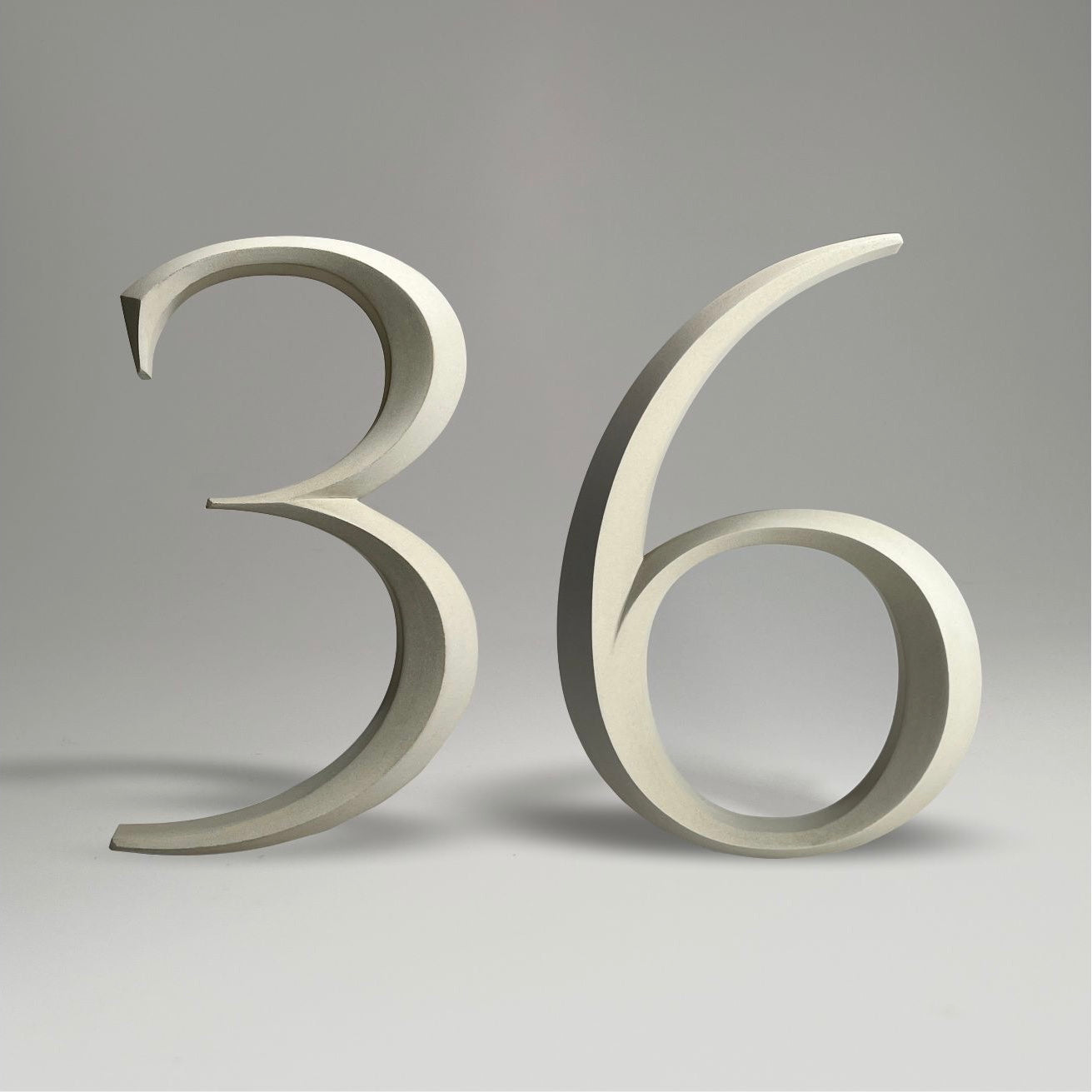 Floating prismatic house number ‘36’ with a sleek design, crafted for elegant homes and modern house signs.