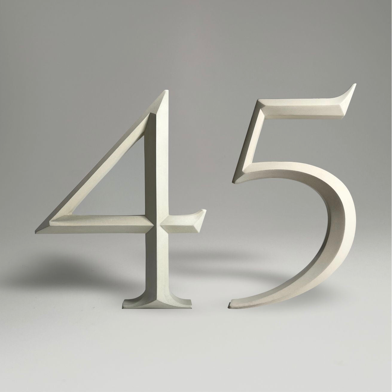 Luxury house number ‘45’, with a floating prismatic design for modern and classical homes alike.