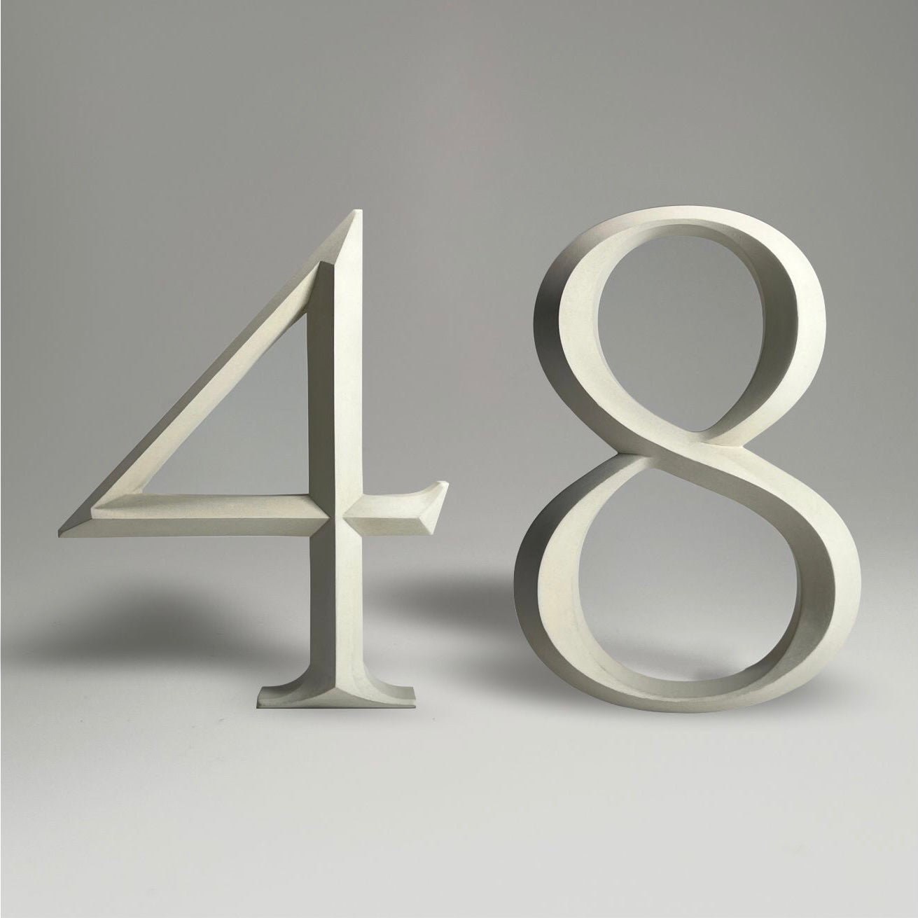 Floating prismatic house number ‘48’, crafted in an elegant design, perfect for modern homes and house signs.