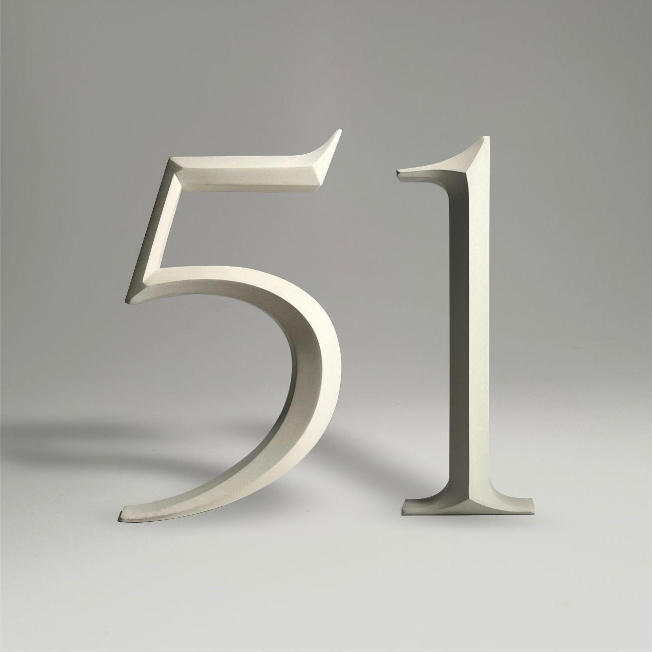 Floating prismatic house number ‘51’ with a sleek design, crafted for elegant homes and modern house signs.