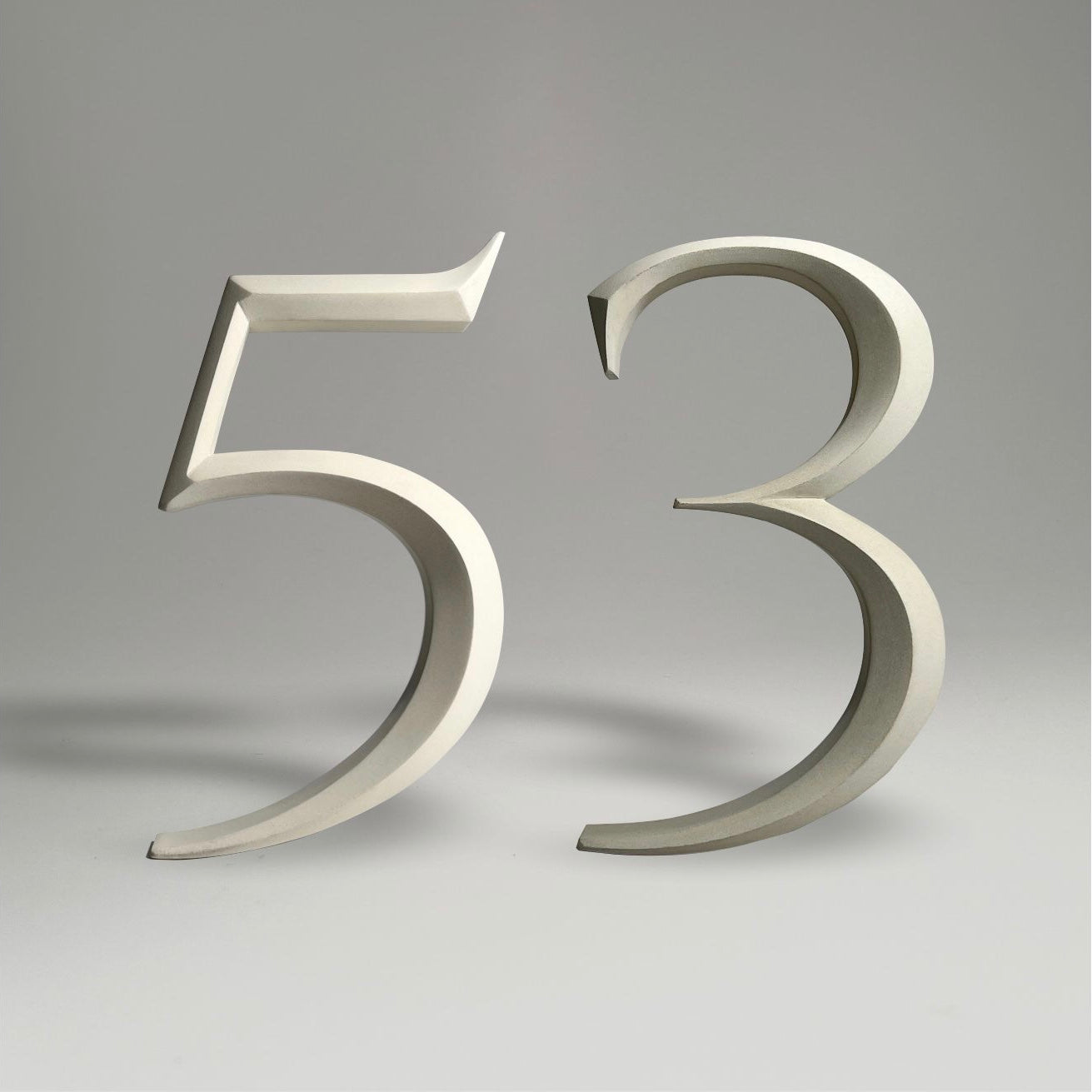 Floating prismatic house number ‘53’, crafted in an elegant design, perfect for modern homes and house signs.