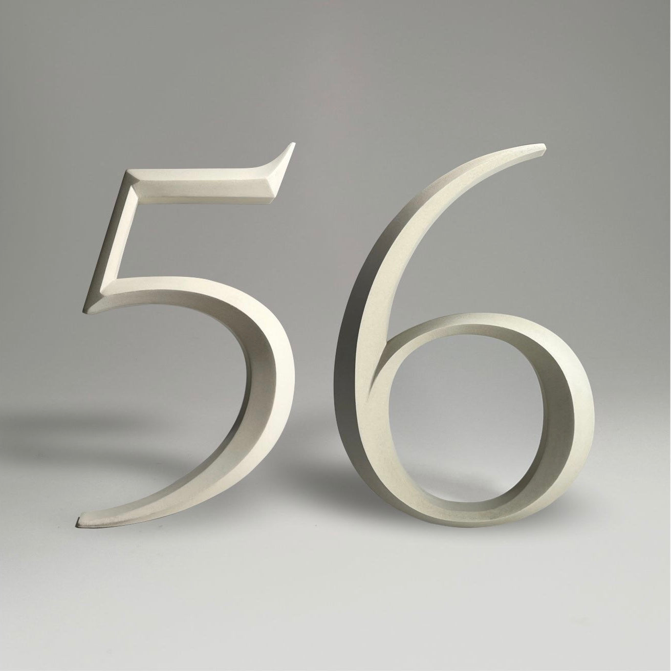 Floating prismatic house number ‘56’ with a sleek design, crafted for elegant homes and modern house signs.