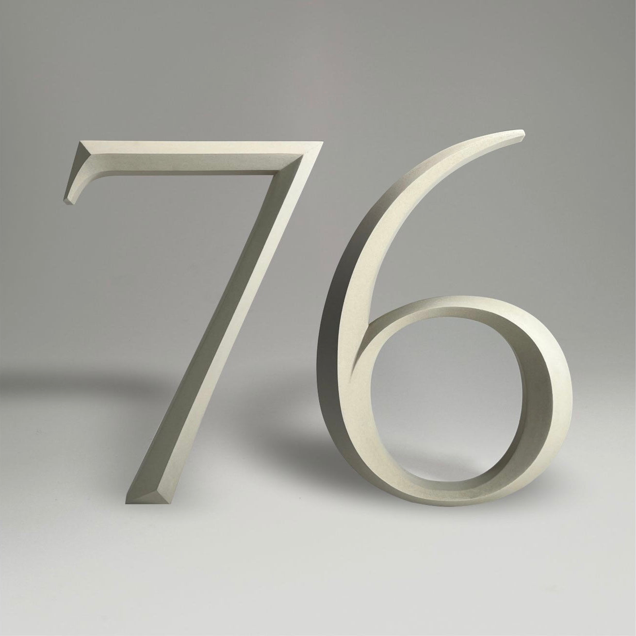 Floating prismatic house number ‘76’ with a sleek design, crafted for elegant homes and modern house signs.