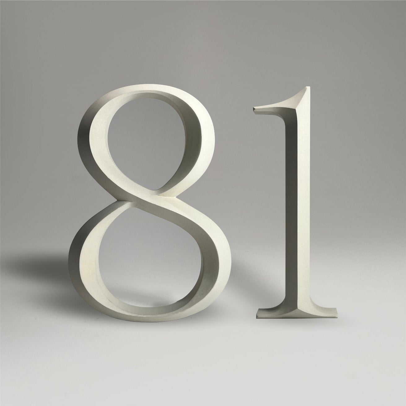 Floating prismatic house number ‘81’ with a sleek design, crafted for elegant homes and modern house signs.