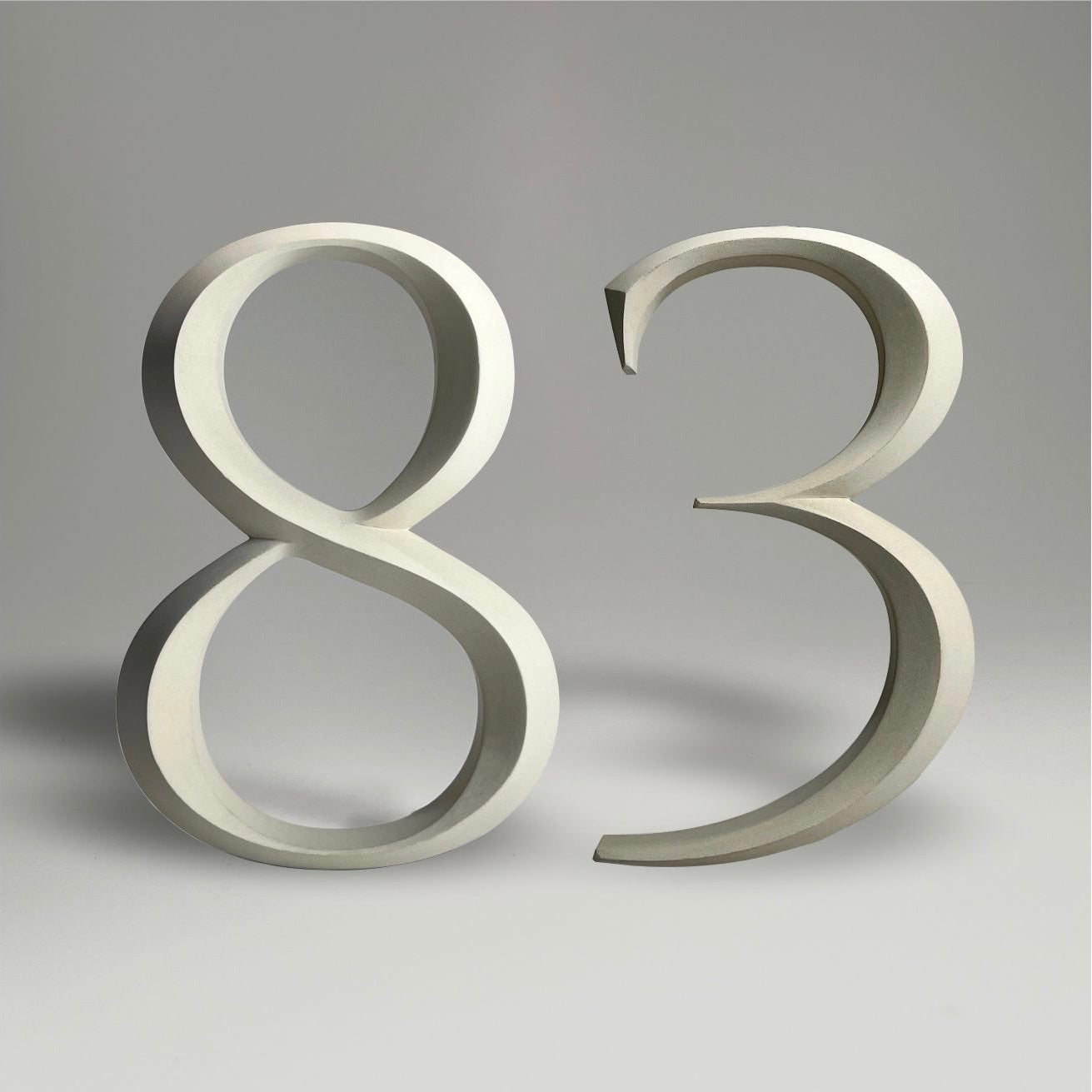 Floating prismatic house number ‘83’, crafted in an elegant design, perfect for modern homes and house signs.