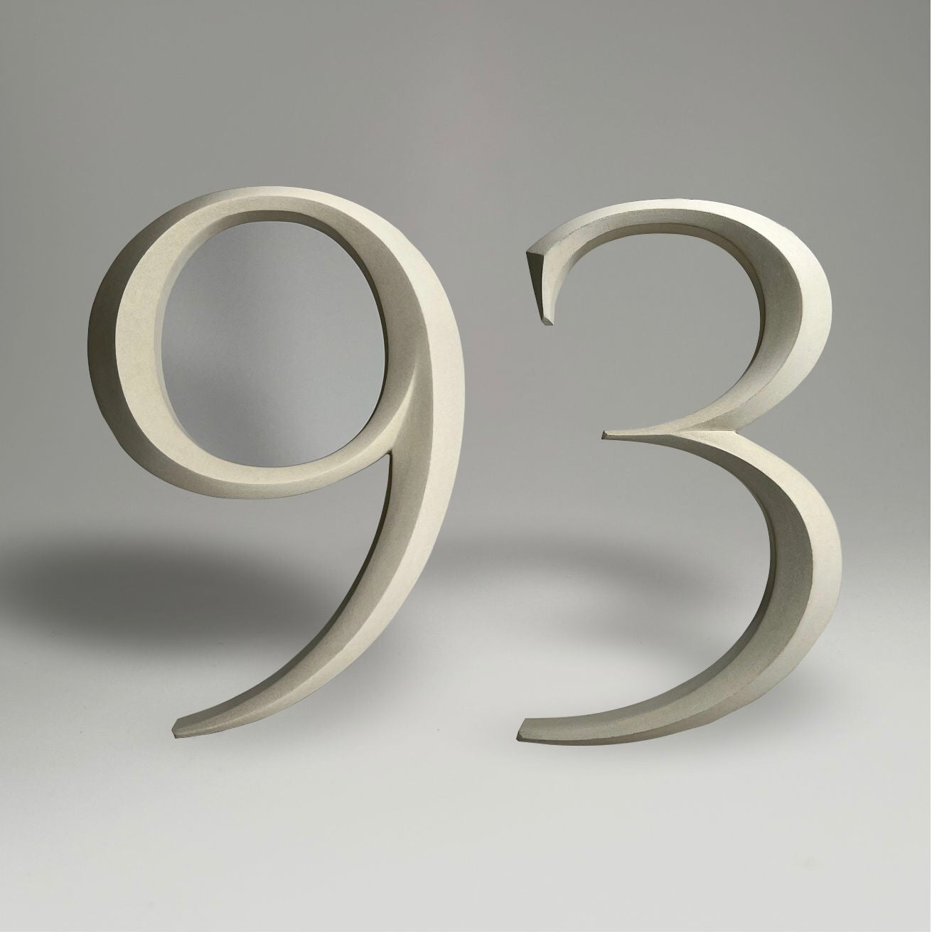 Floating prismatic house number ‘93’, crafted in an elegant design, perfect for modern homes and house signs.