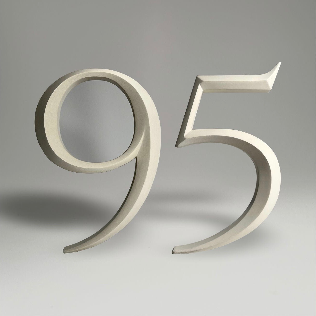 Luxury house number ‘95’, with a floating prismatic design for modern and classical homes alike.