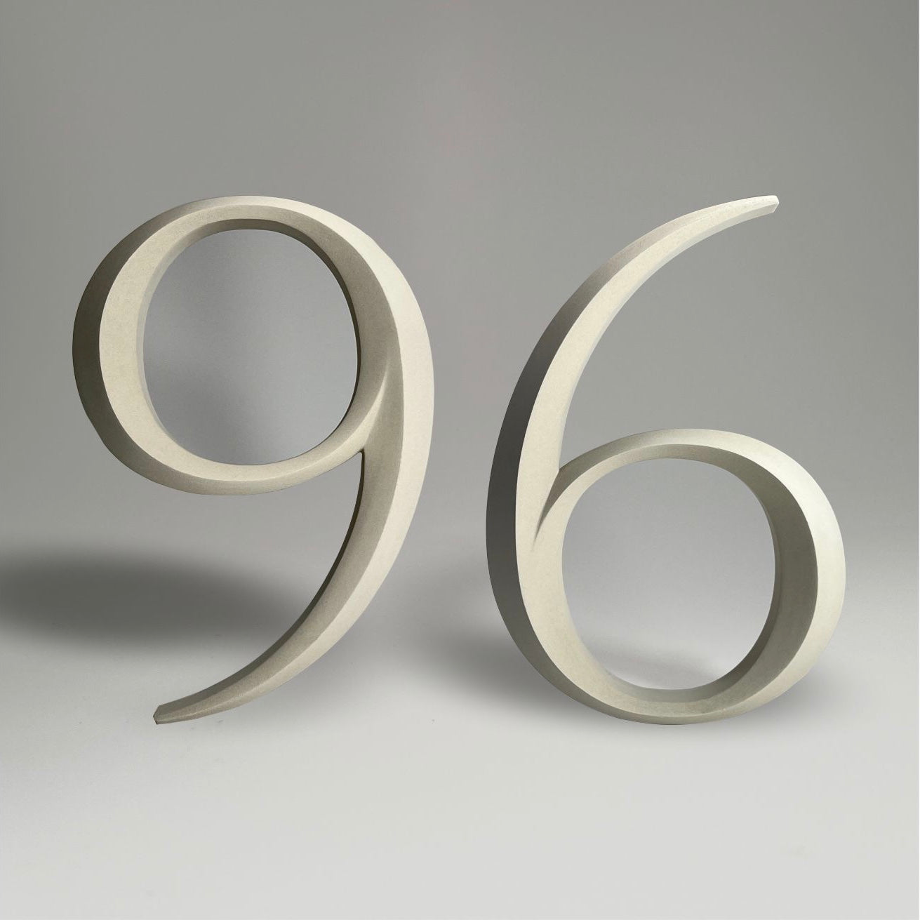 Floating prismatic house number ‘96’ with a sleek design, crafted for elegant homes and modern house signs.