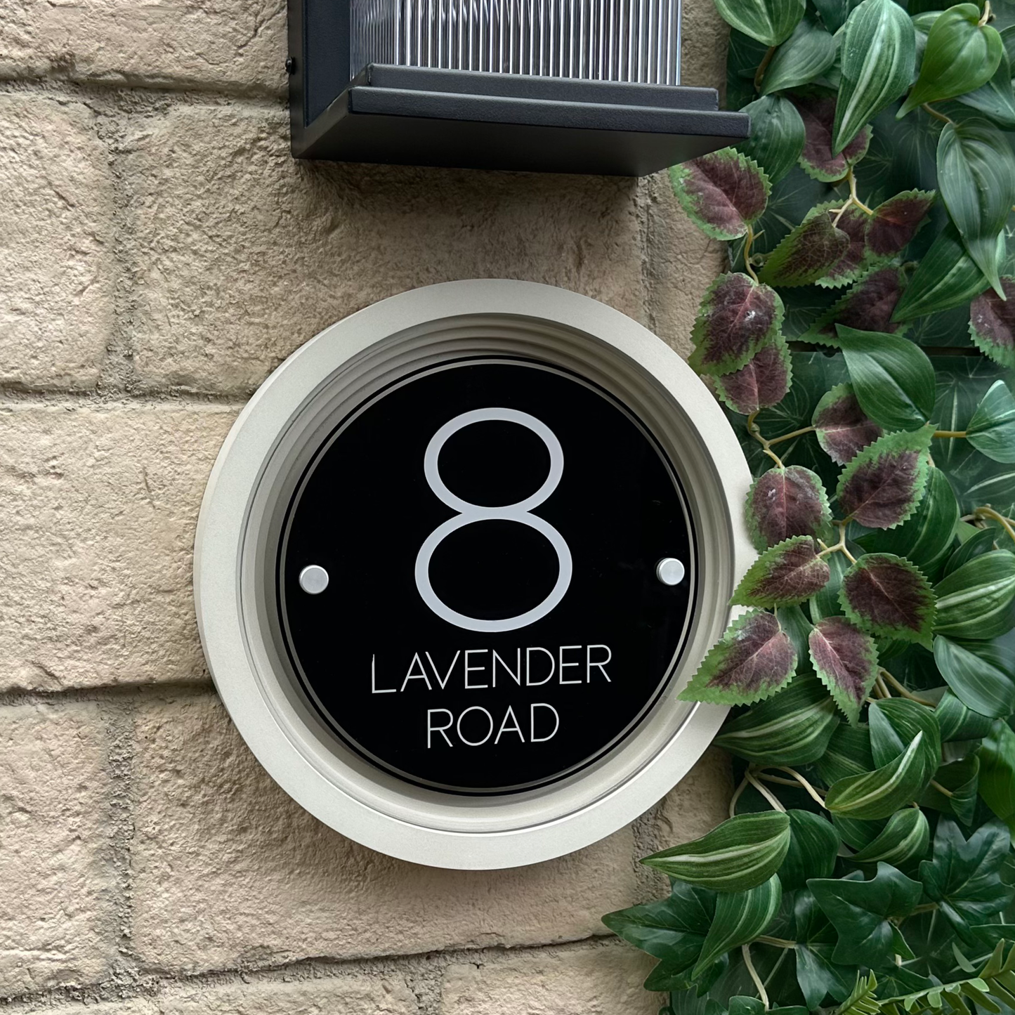 Signature Circulus | Personalised Designer House Sign with Acrylic Front & Portland Stone Coffered Frame