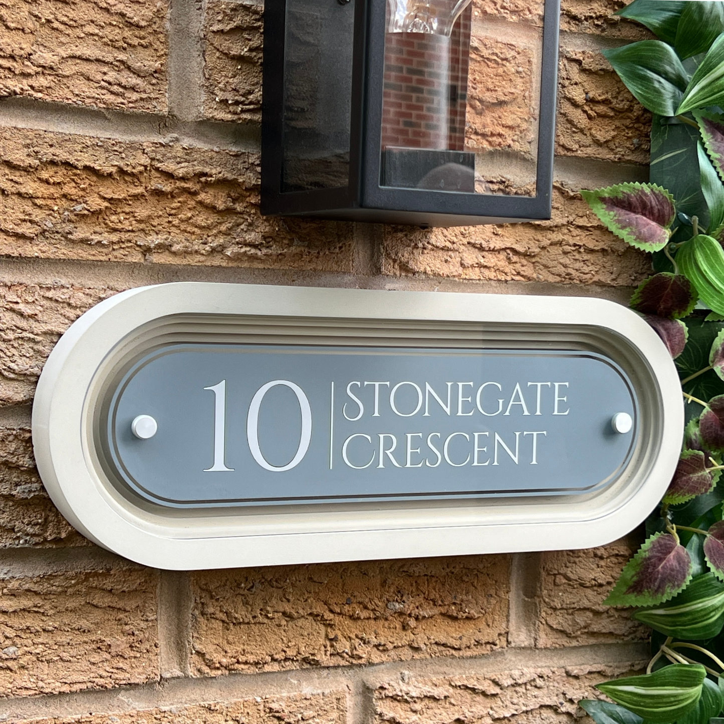 Signature Ovum | Personalised Designer House Sign with Acrylic Front & Cast Stone Coffered Back