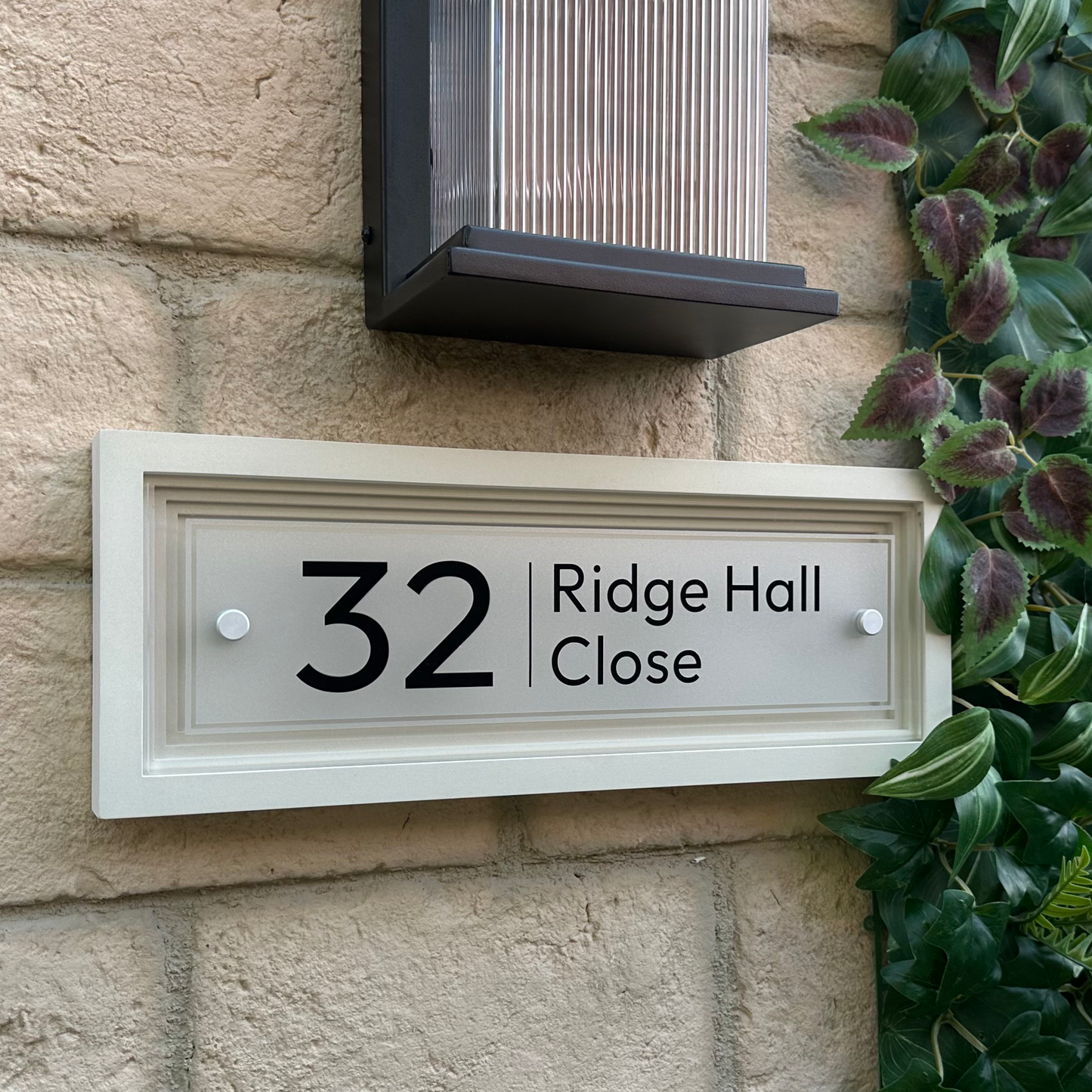 Signature Rectangle | Personalised House Sign with Coffered Portland Stone Frame W400mm x H150mm