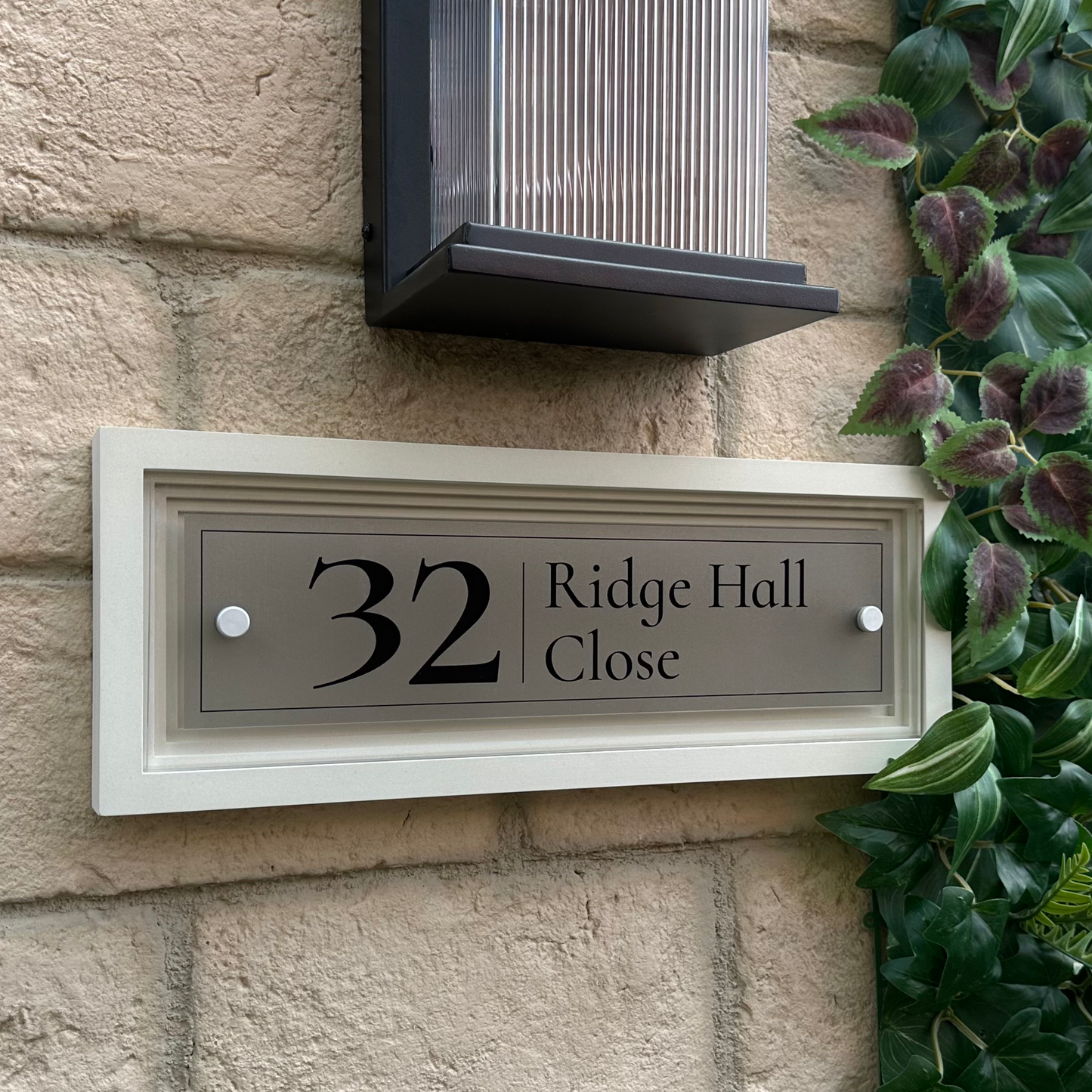 Signature Rectangle | Personalised House Sign with Coffered Portland Stone Frame W400mm x H150mm