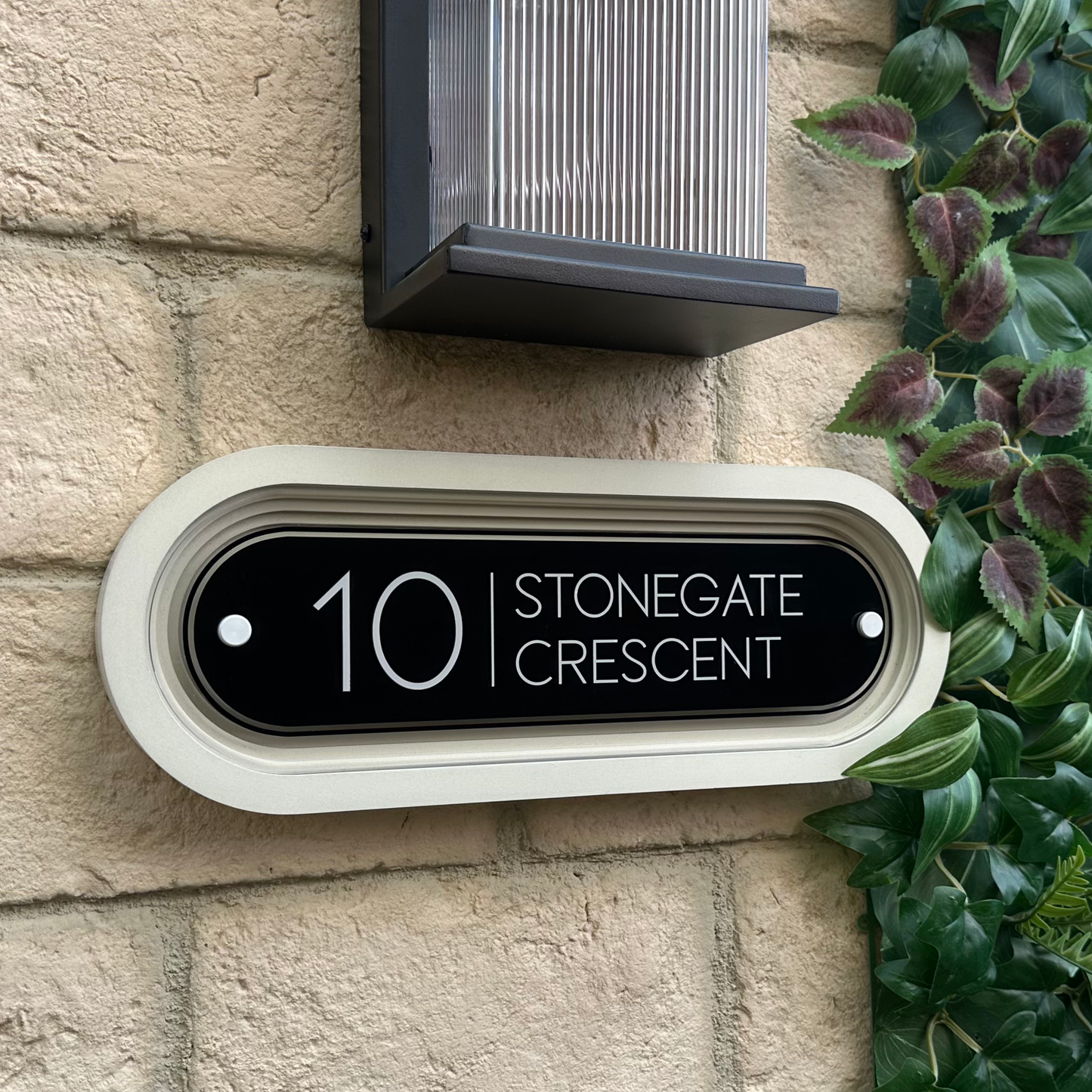 Signature Stadium | Personalised House Sign with Coffered Portland Stone Frame W400mm x H150mm