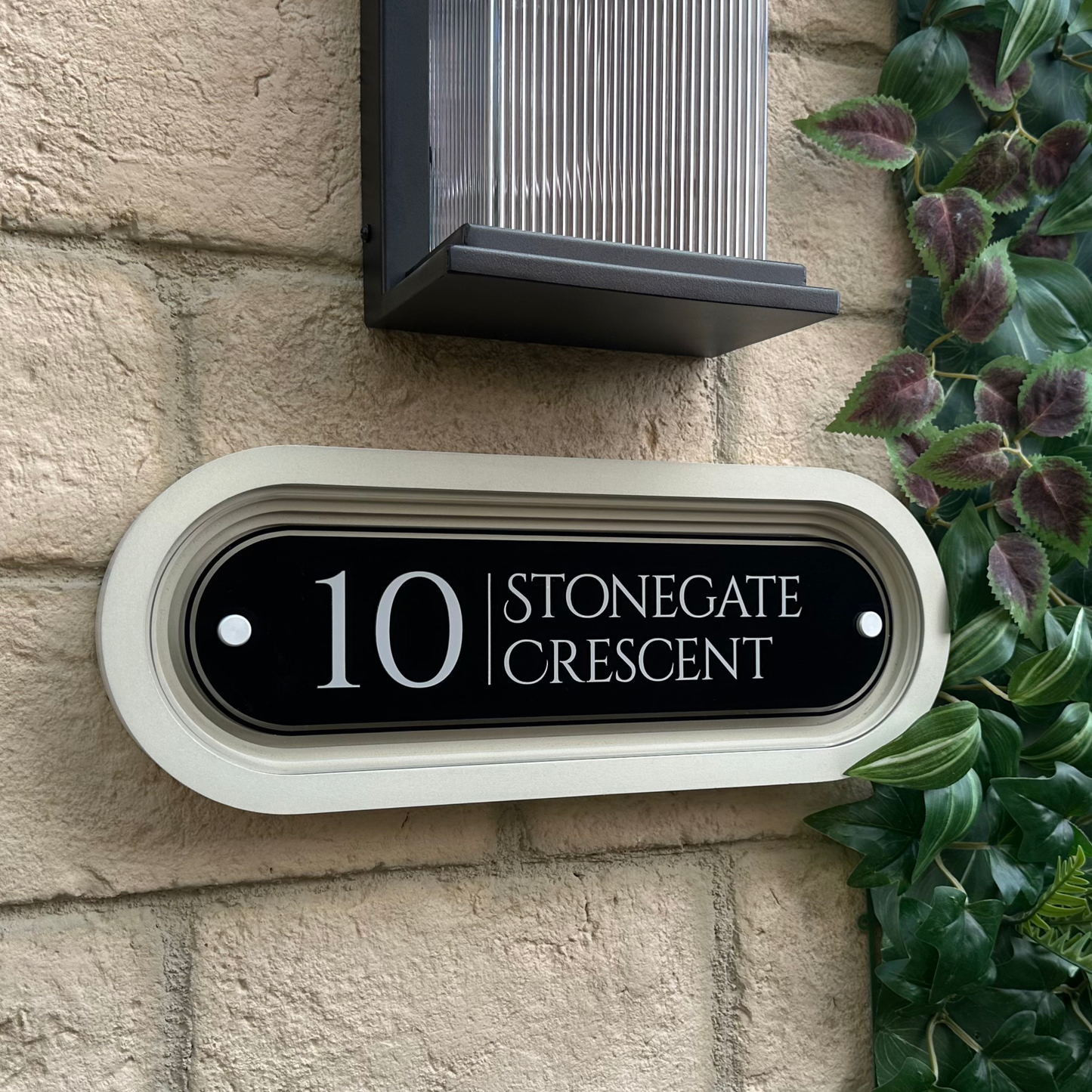 Signature Stadium | Personalised House Sign with Coffered Portland Stone Frame W400mm x H150mm
