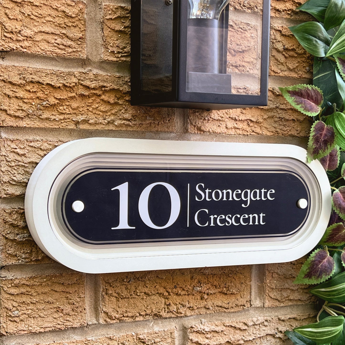 Signature Ovum | Personalised Designer House Sign with Acrylic Front & Cast Stone Coffered Back