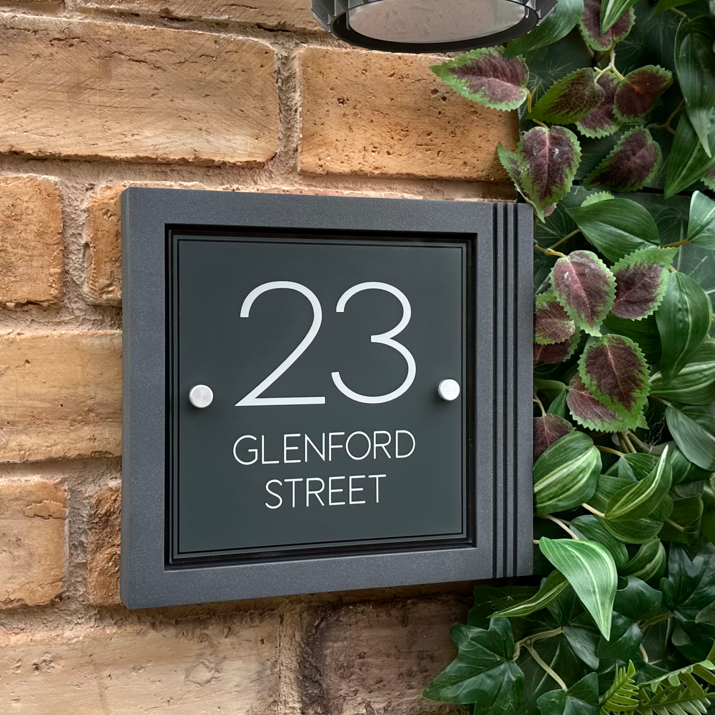 Urban Square | Personalised House Sign with Fluted Anthracite Frame W248mm x H229mm
