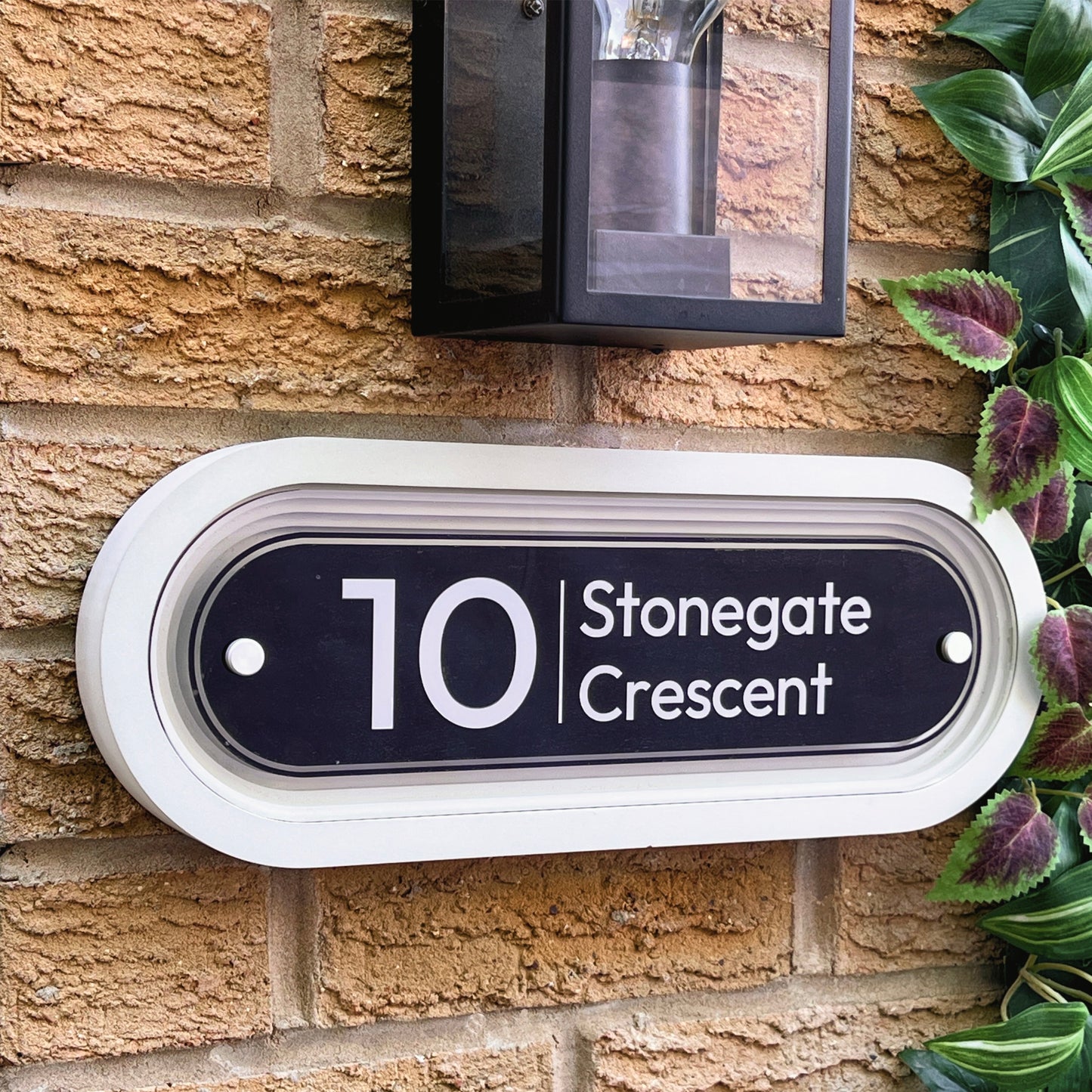 Signature Ovum | Personalised Designer House Sign with Acrylic Front & Cast Stone Coffered Back